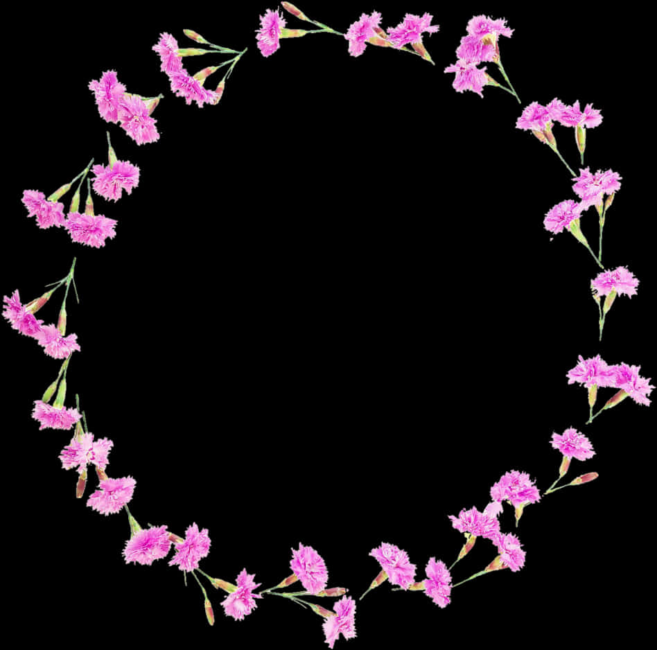 Pink Floral Round Frameon Black Background