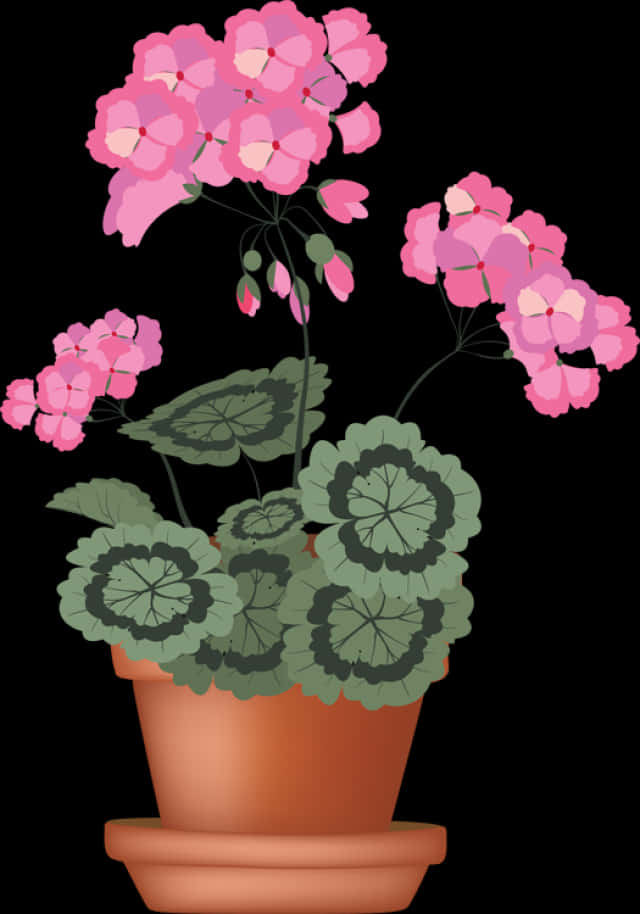 Pink Flowersin Terracotta Pot Illustration