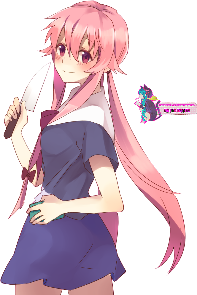 Pink Haired Anime Girlwith Knife