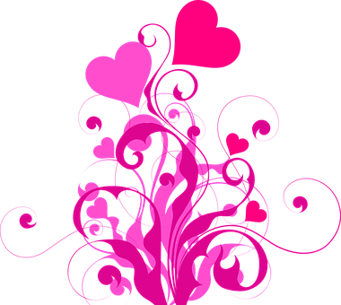 Pink Heart Floral Designon Black Background