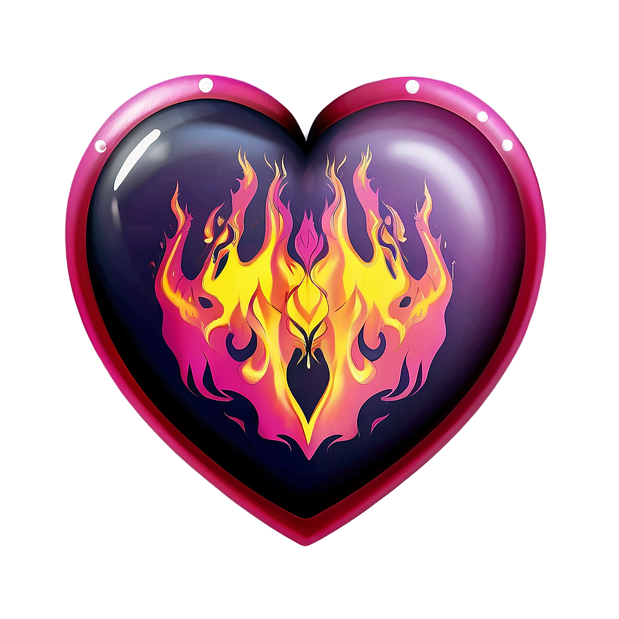 Pink Heart With Flames Png 12