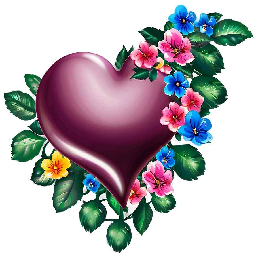 Pink Heart With Flowers Png 69