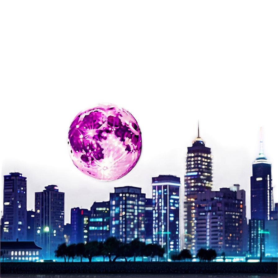 Pink Moon In Futuristic Cityscape Png 30