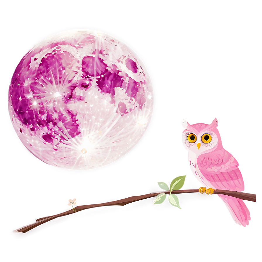 Pink Moon With Owl Perched Png 06252024