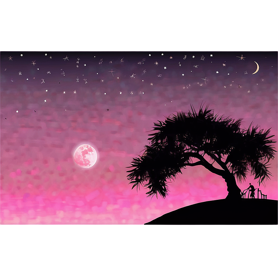 Pink Moon With Silhouette Landscape Png 35