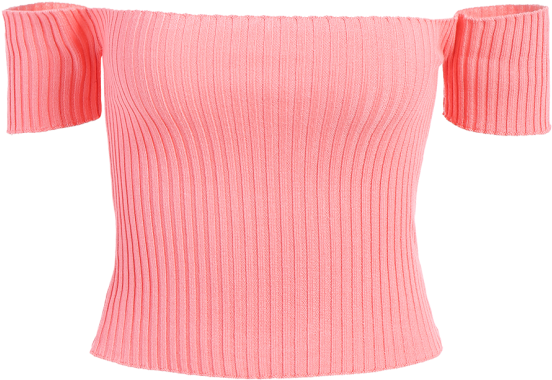 Pink Ribbed Off Shoulder Crop Top