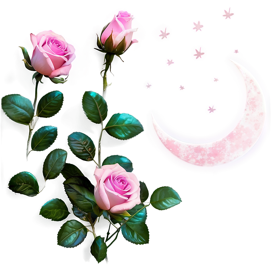 Pink Roses Under Moonlight Png Cmq