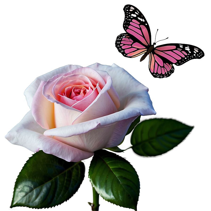 Pink Roses With Butterflies Png 1