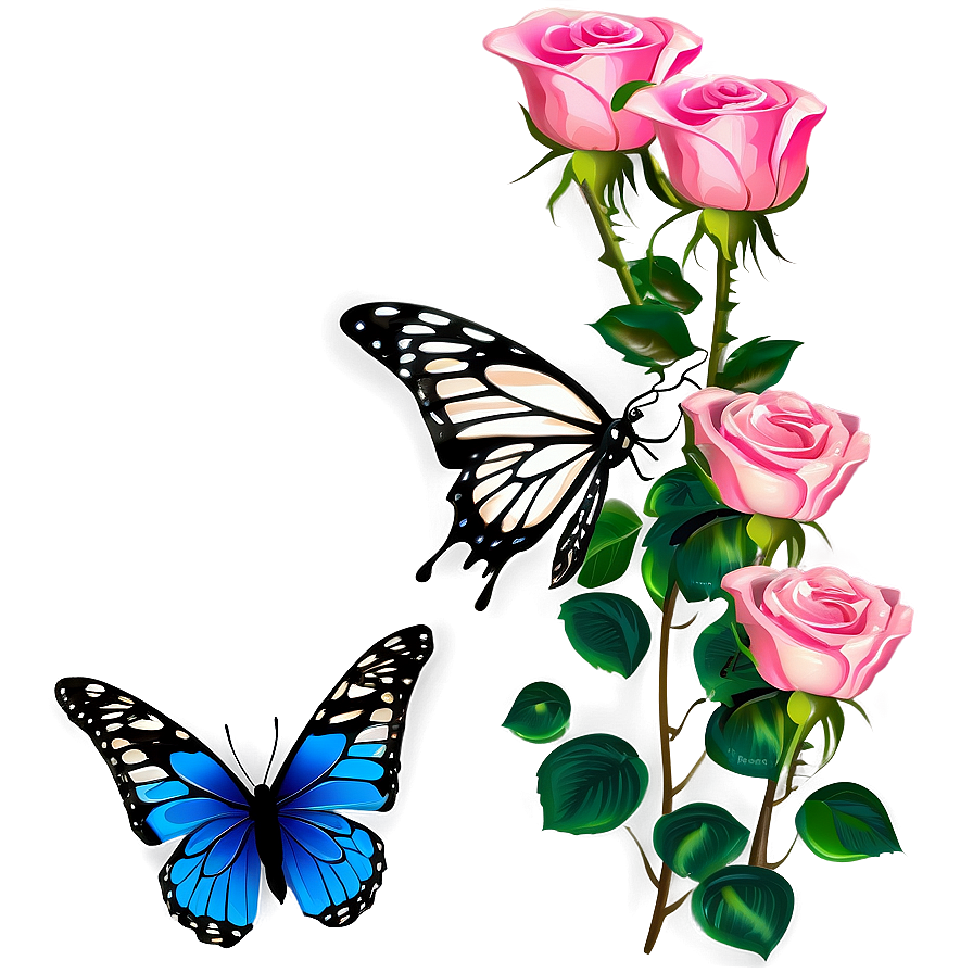 Pink Roses With Butterflies Png Reg76