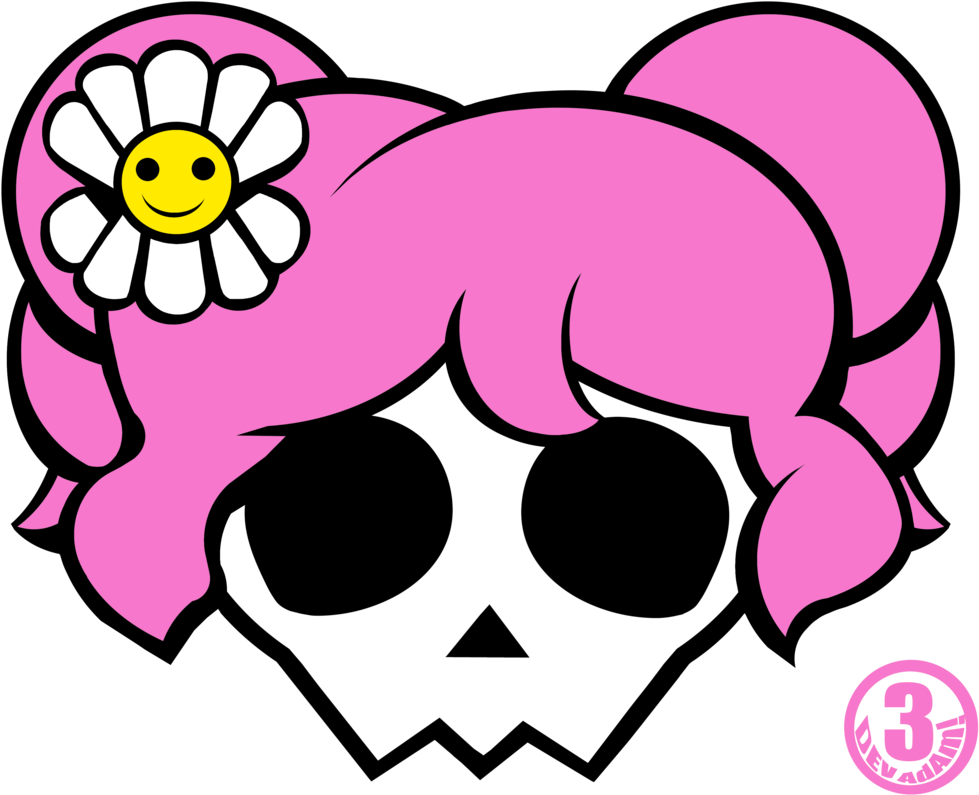 Pink Skull With Flower Clip_ Vector Art