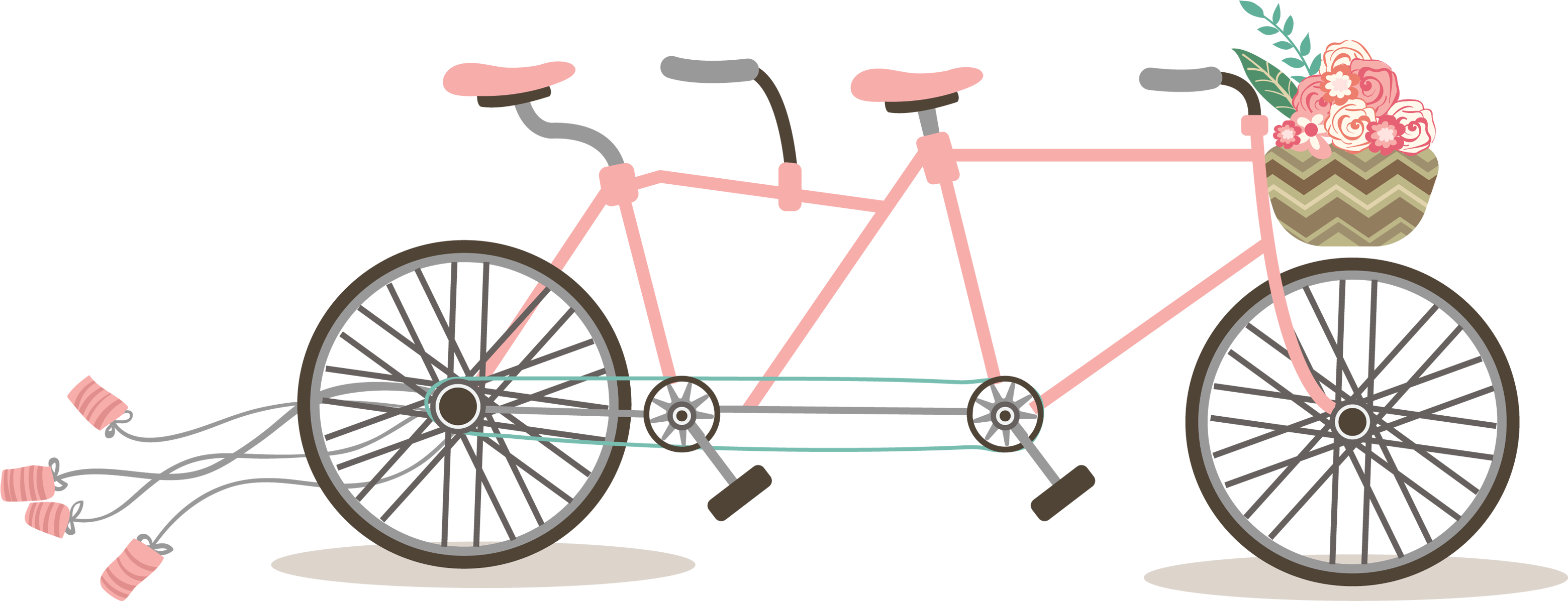 Pink Tandem Bicycle With Flowersand Streamer Decoration