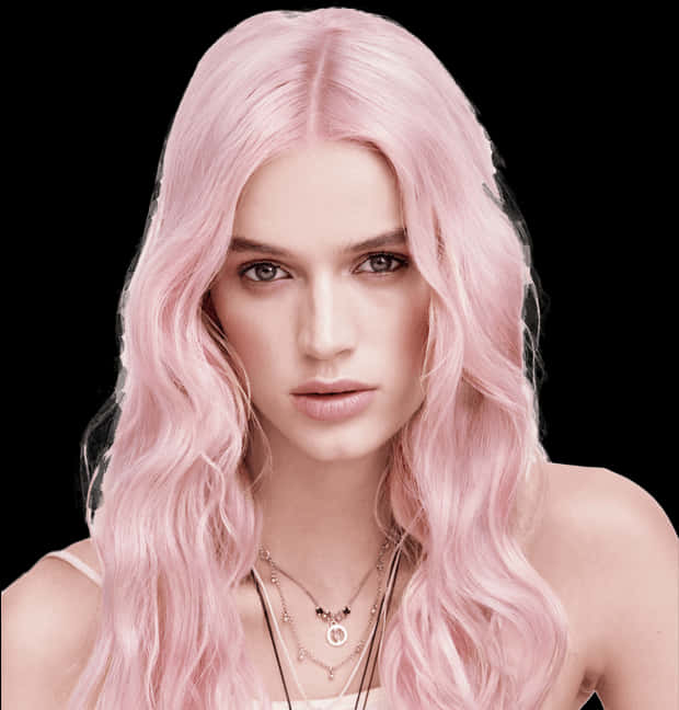 Pink Wavy Hairstyle Portrait