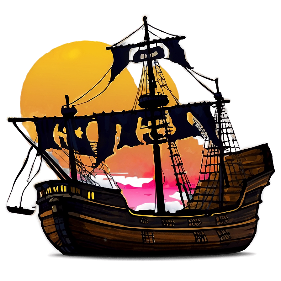 Pirate Ship At Sunset Png Eww72