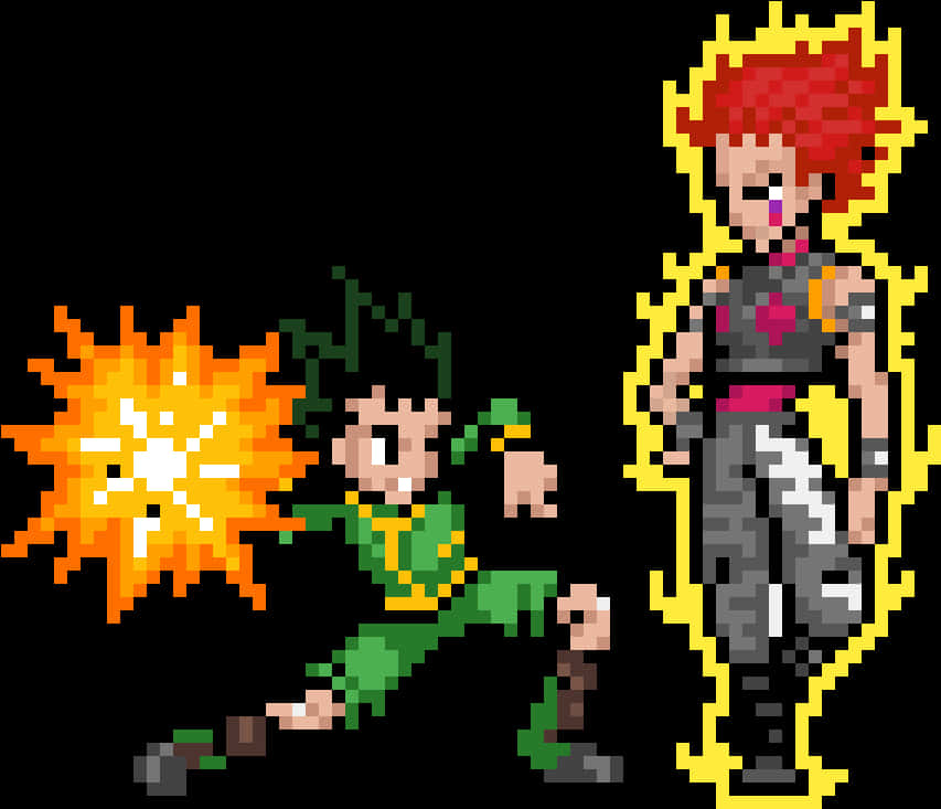 Pixel Art Anime Battle Scene