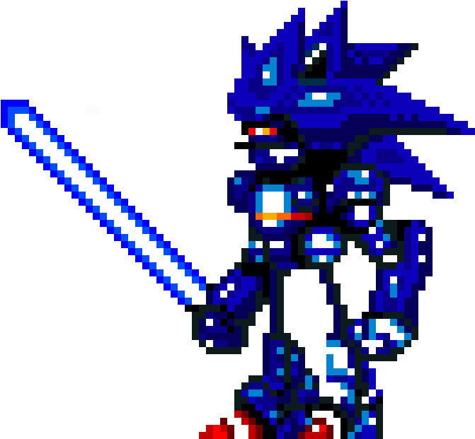 Pixel Art Blue Character With Lightsaber