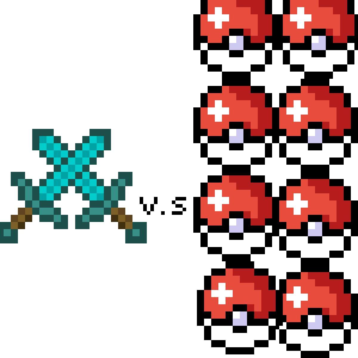 Pixel Art Diamond Swordvs Red Mushrooms