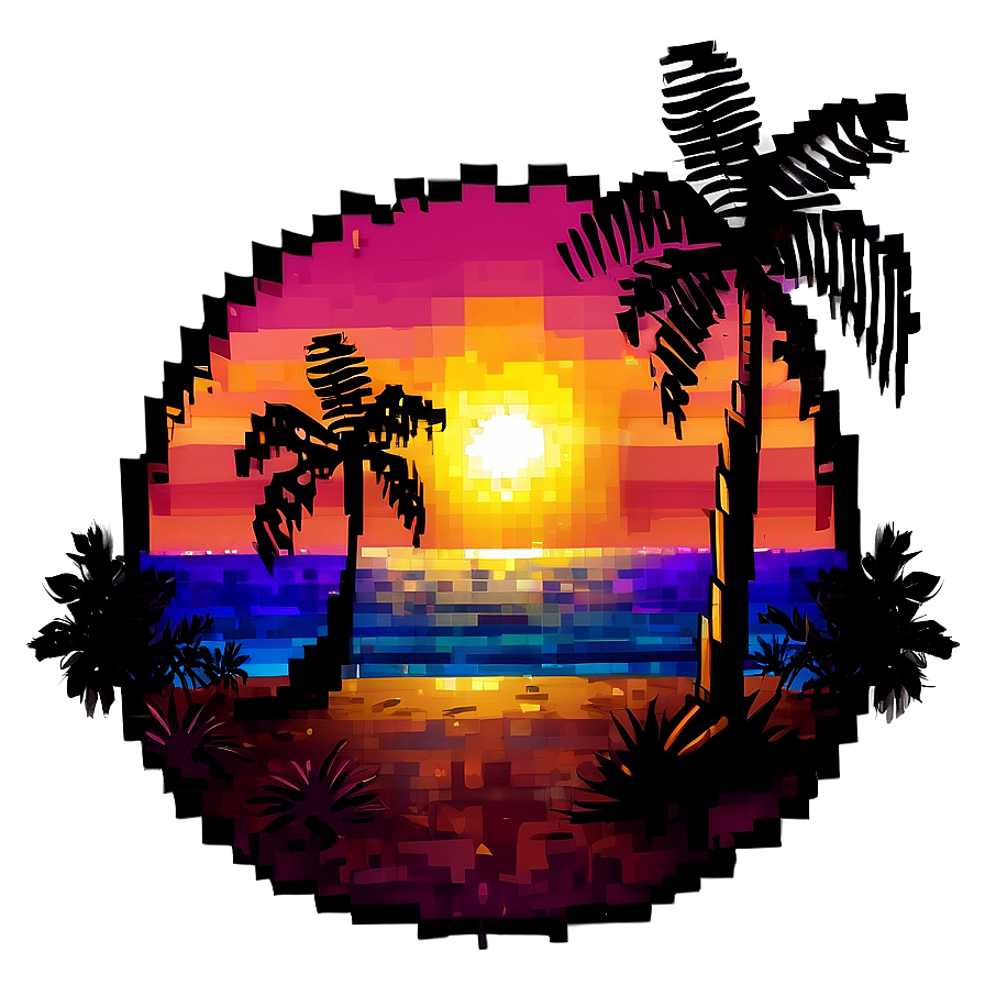 Pixel Beach Sunset Scene Png 1