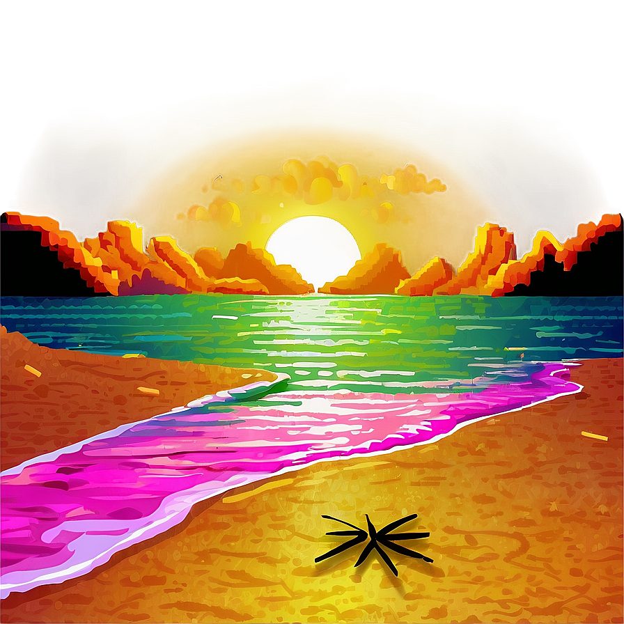 Pixel Beach Sunset Scene Png Wcr29