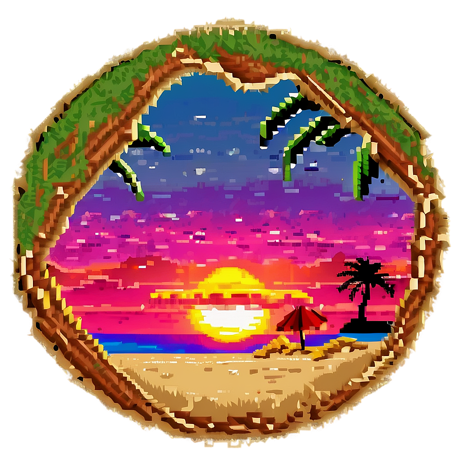 Pixelated Beach Sunset Png Fph