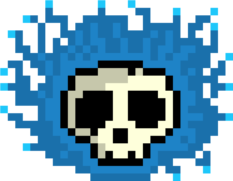 Pixelated Blue Flame Skull