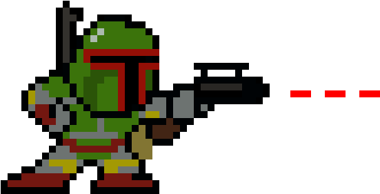 Pixelated Bounty Hunter Firing Blaster