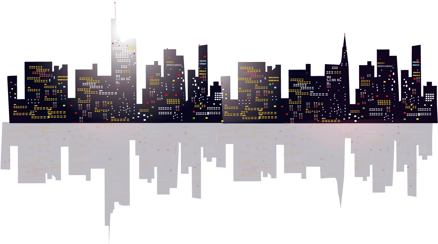 Pixelated City Skyline Reflection