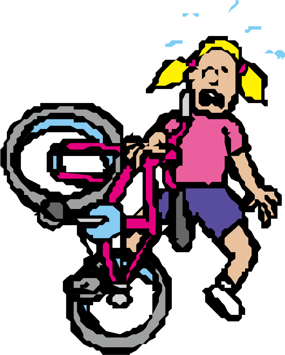 Pixelated Cyclist Dismounting Bike