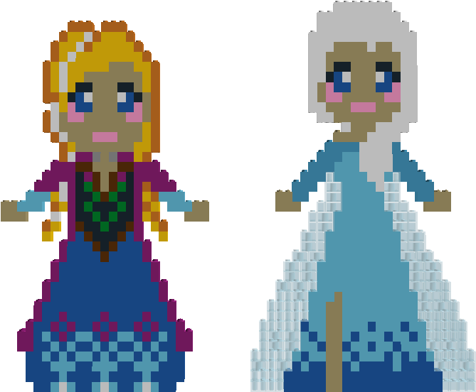 Pixelated Frozen Sisters Elsaand Anna