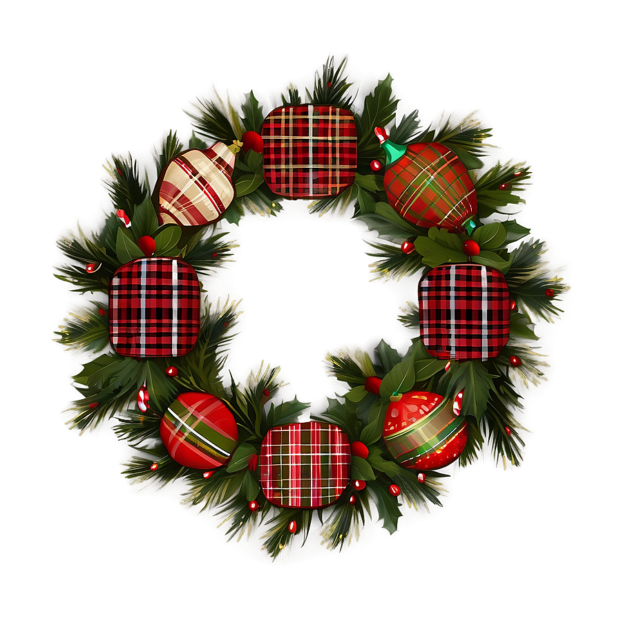 Plaid Christmas Wreath Png 16