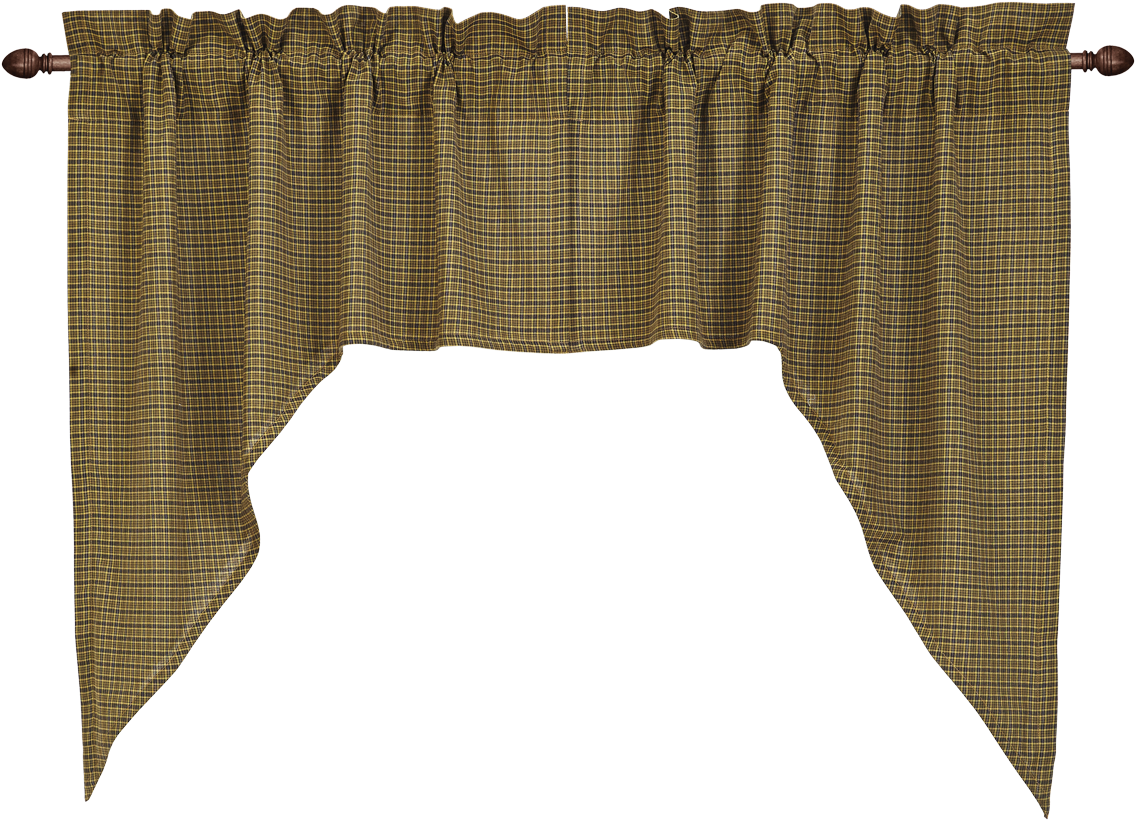 Plaid Valance Curtainon Rod