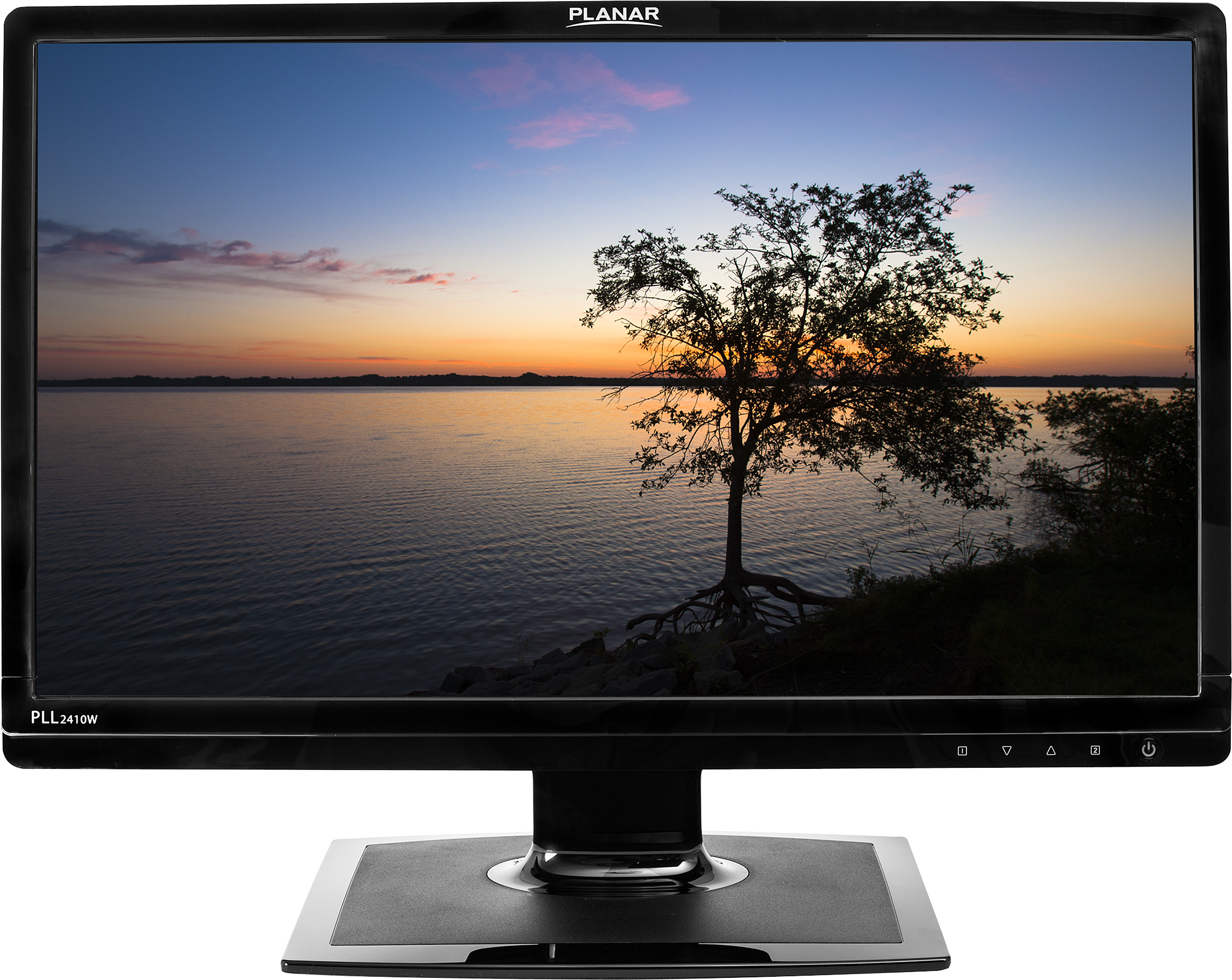 Planar Monitor Displaying Sunset Landscape