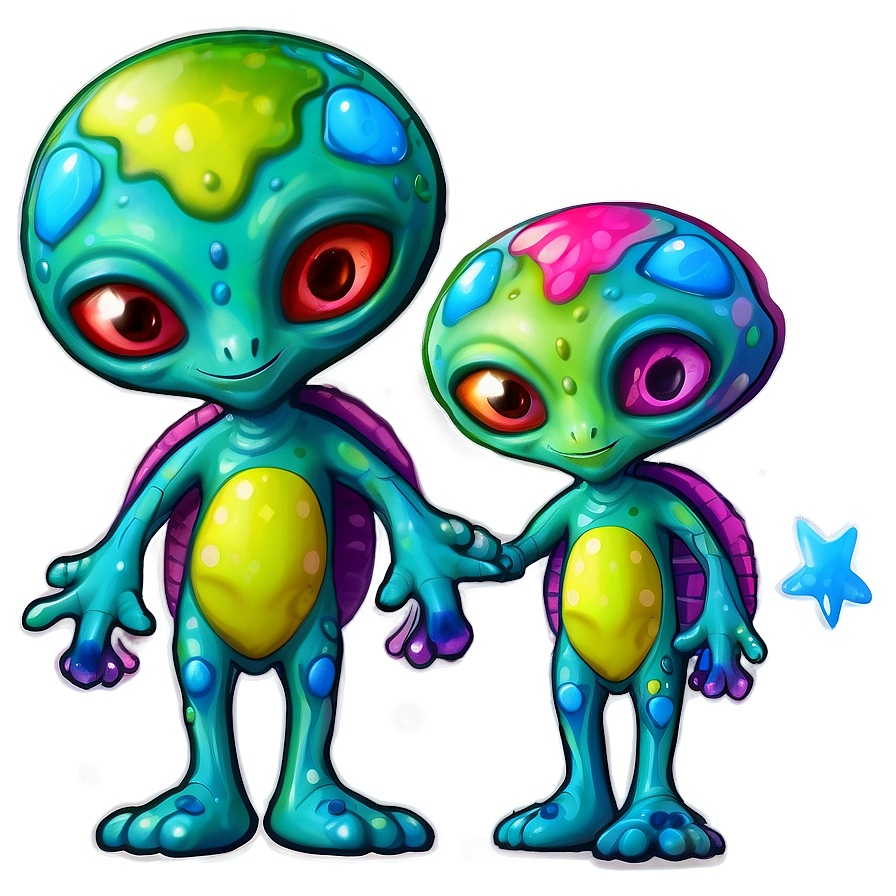 Playful Cute Alien With Stars Png 12