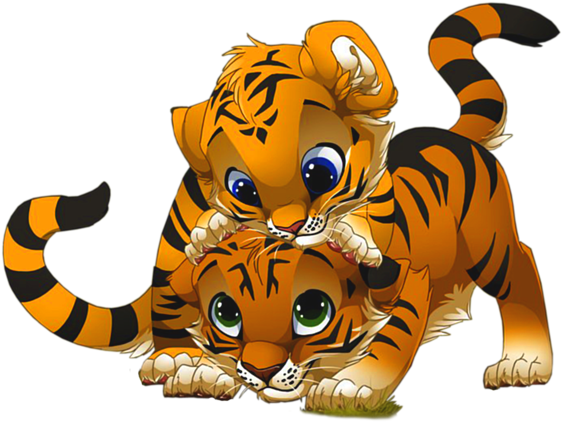 Playful Tiger Cubs Cartoon