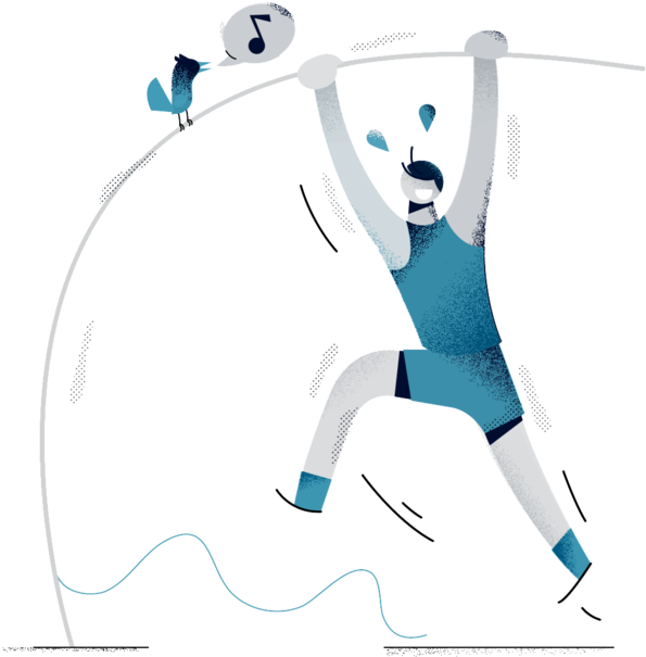 Pole Vaulting Athleteand Bird Illustration