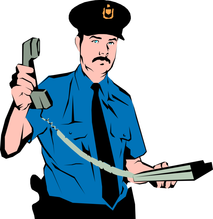 Policemanwith Phone Vector Illustration