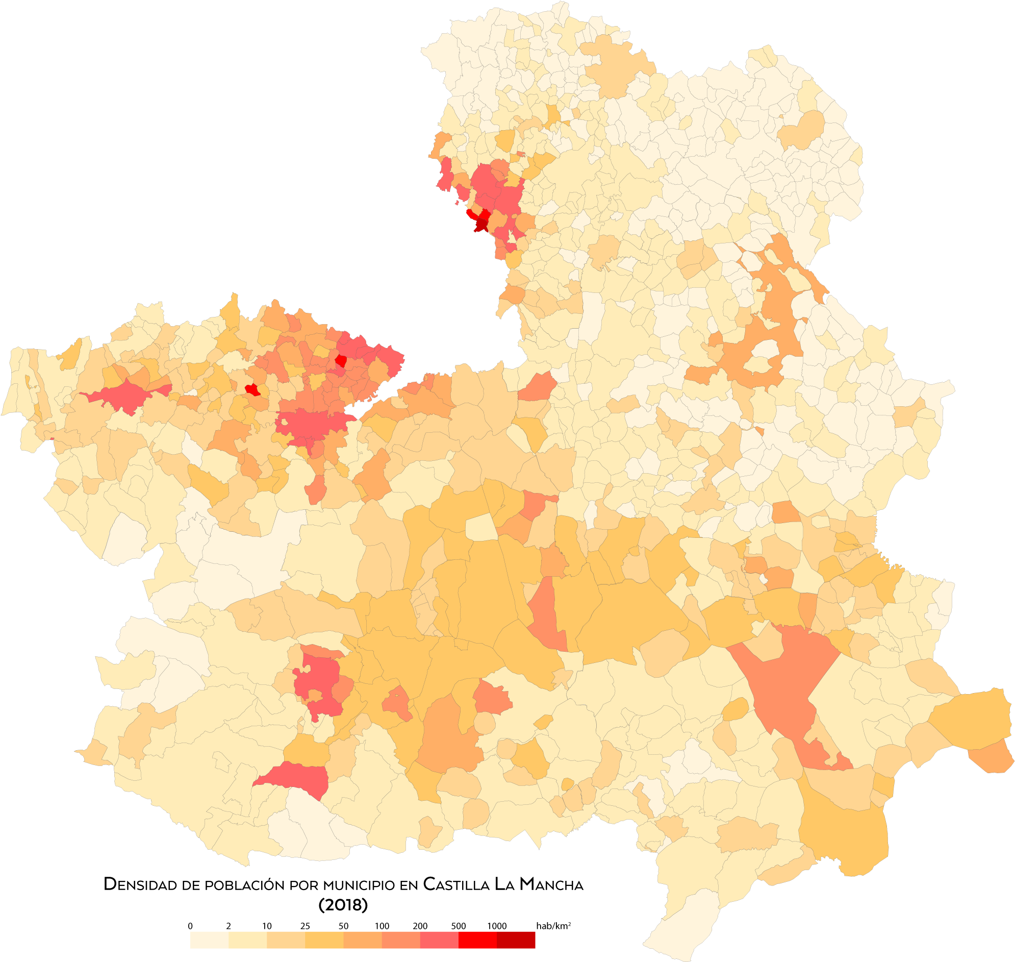 Population Density Map Castilla La Mancha2018