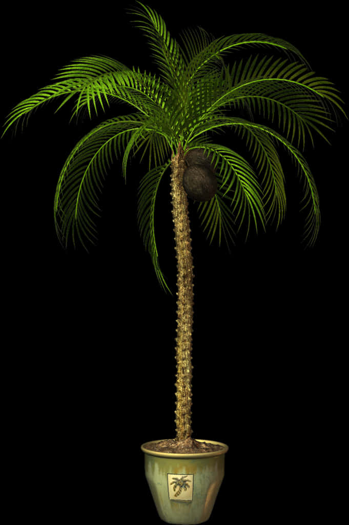 Potted Palm Tree Black Background