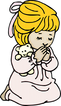 Praying Child With Teddy Bear