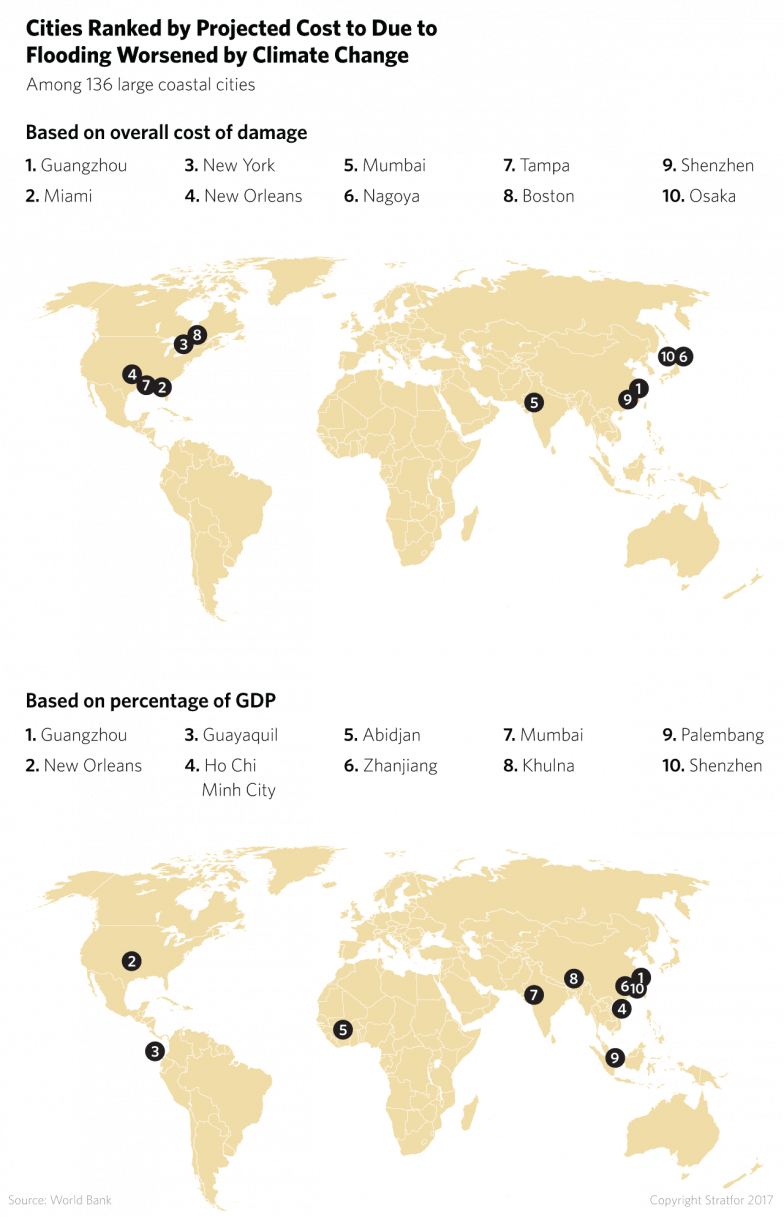 Projected Flooding Costs Climate Change Cities Map