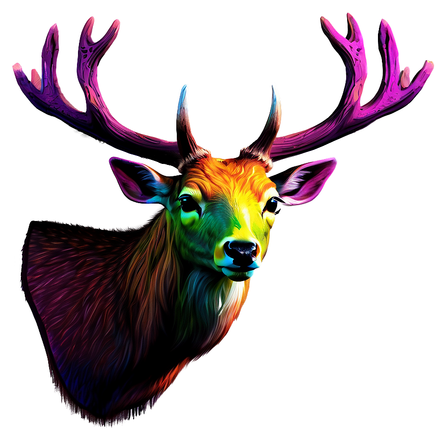 Psychedelic Deer Head Vibrant Art Png 89