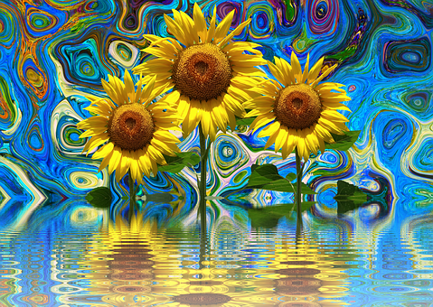 Psychedelic Sunflowers Reflection