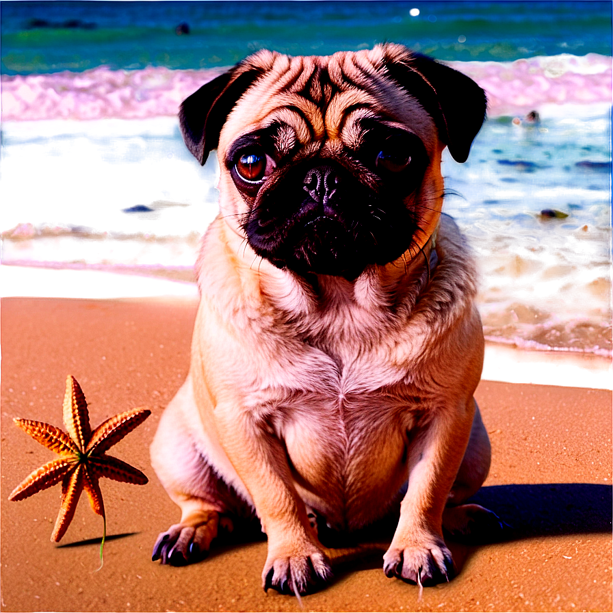 Pug On Beach Png 05232024