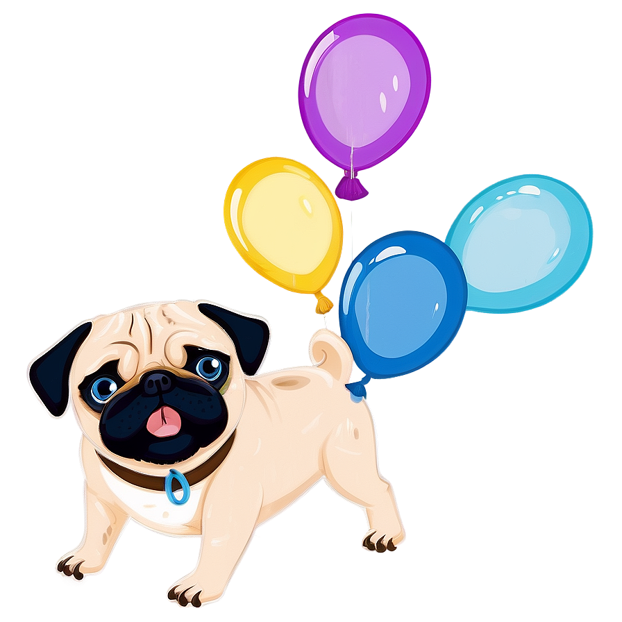 Pug With Balloons Png Mhl