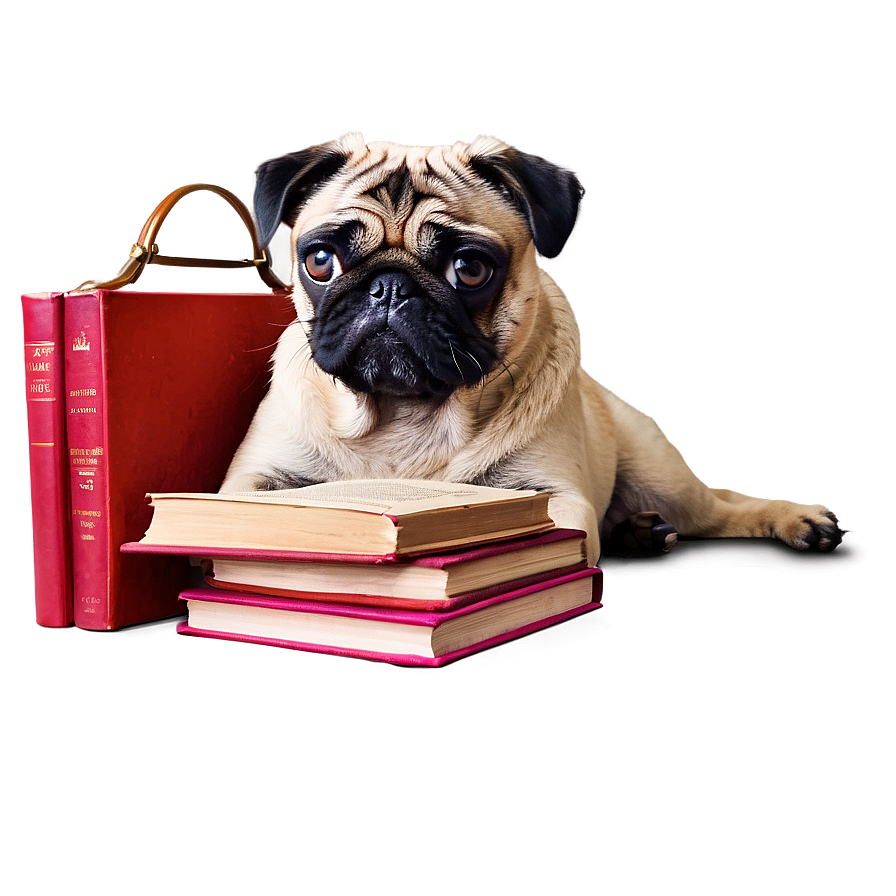 Pug With Book Png Hvr