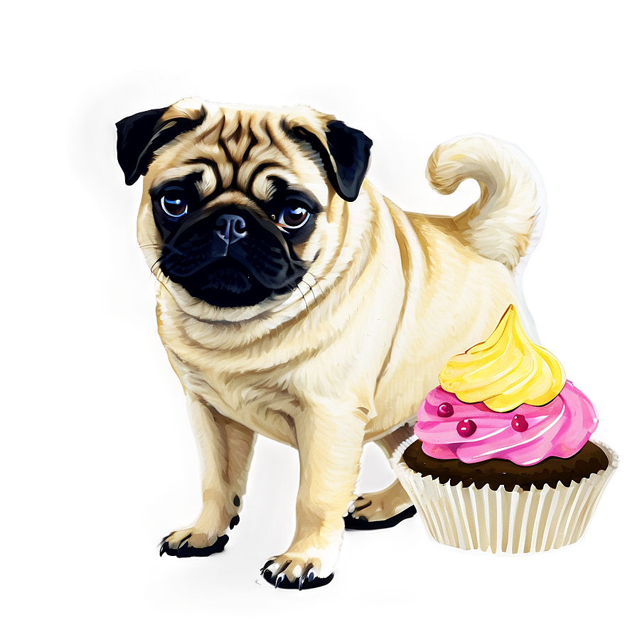 Pug With Cupcake Png Axk