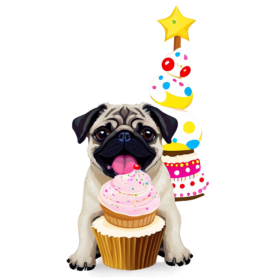 Pug With Cupcake Png Eri