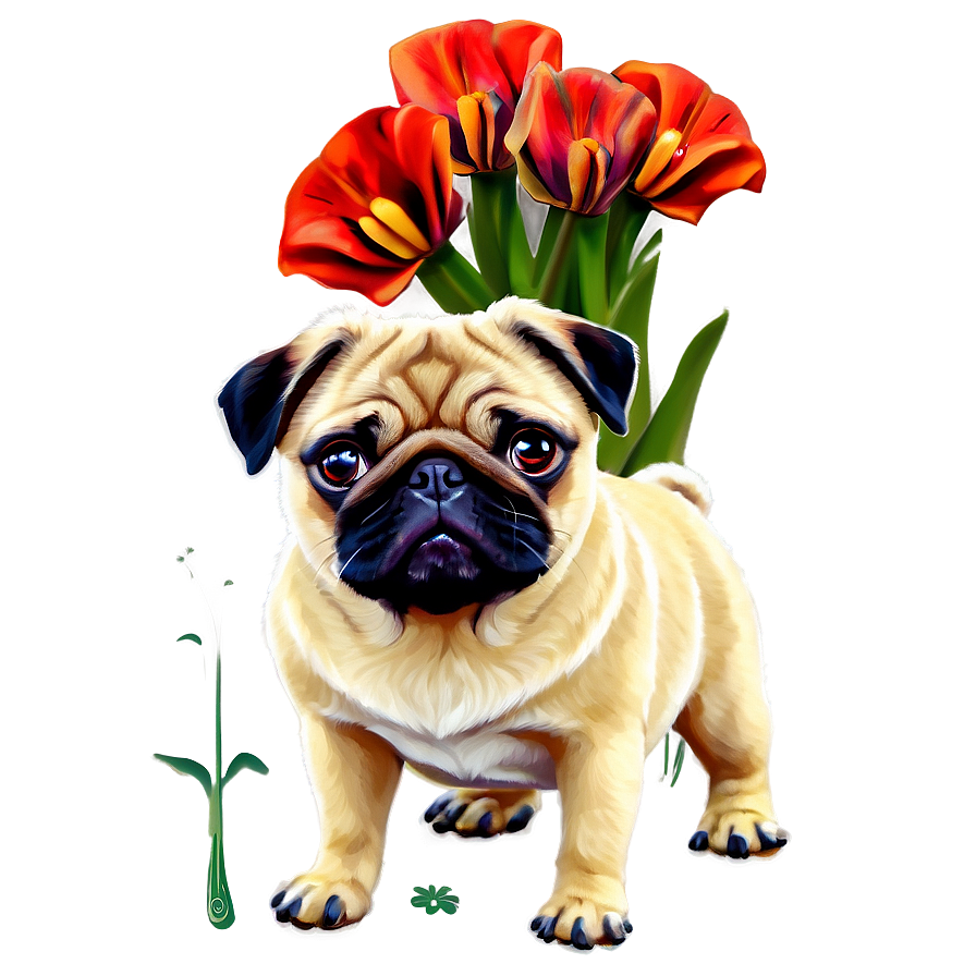 Pug With Flowers Png Gxo54