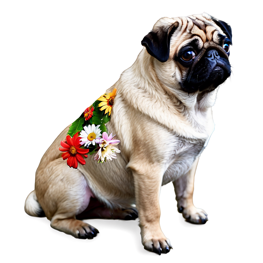 Pug With Flowers Png Kst