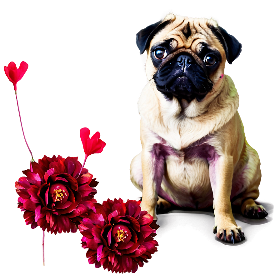 Pug With Flowers Png Lpp96