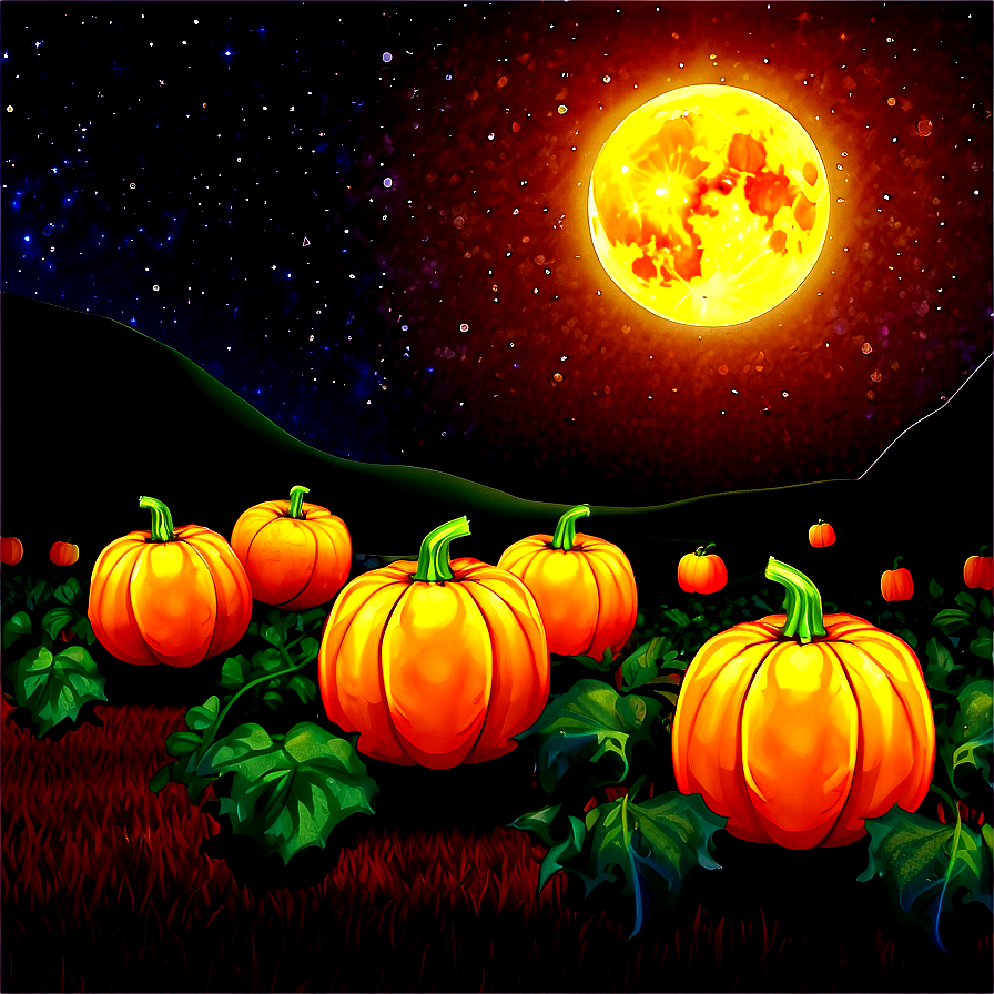 Pumpkin Patch Under Starry Sky Png 29